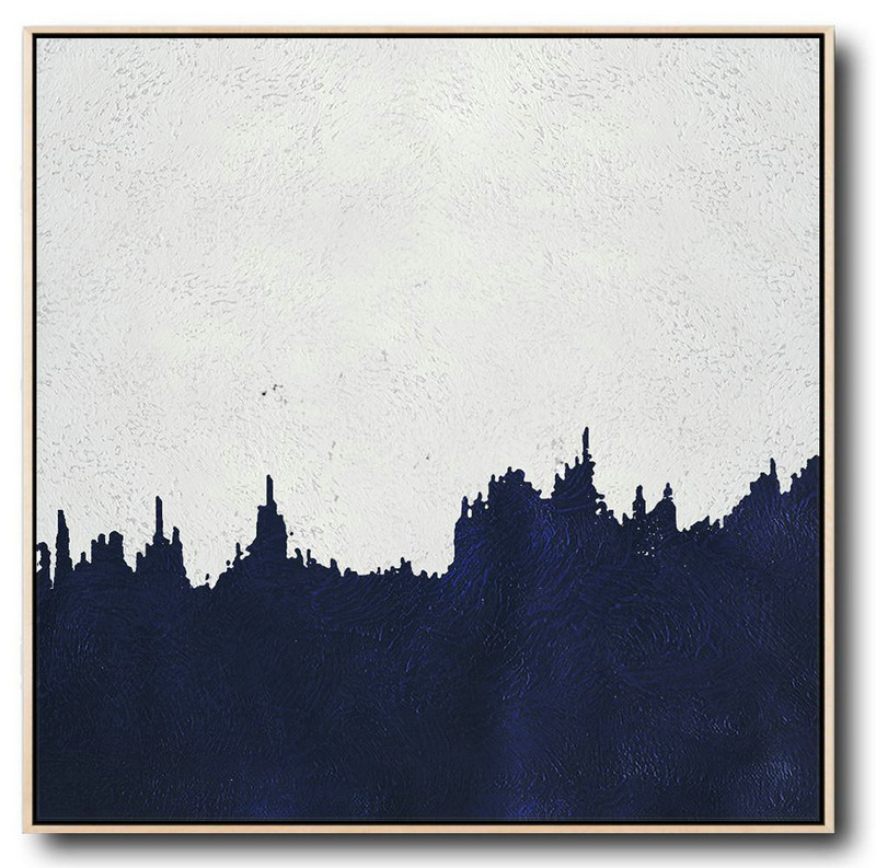 Extra Large Textured Painting On Canvas,Hand Painted Navy Minimalist Painting On Canvas,Giant Canvas Wall Art #K4Q0